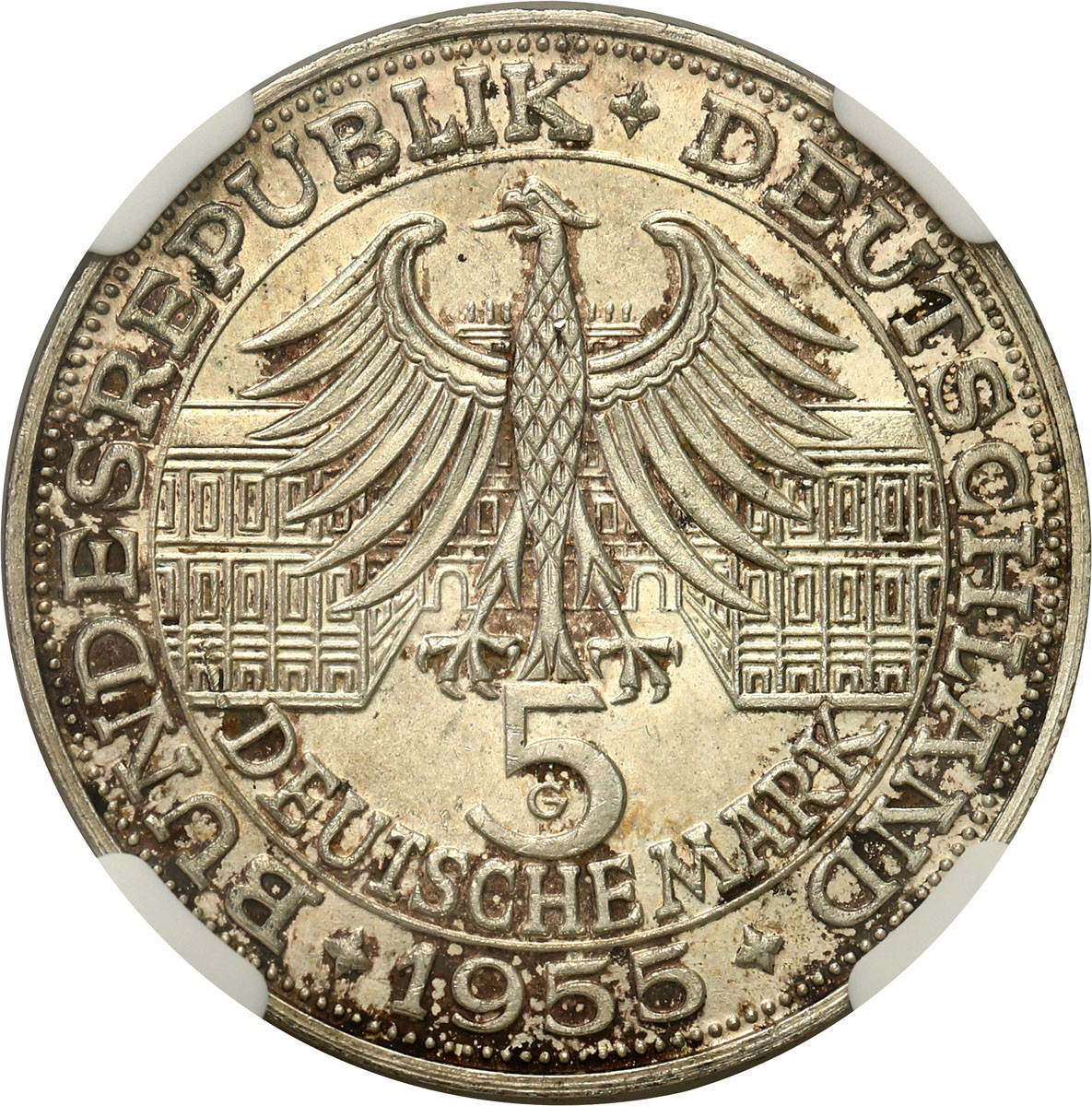 Niemcy. Ludwig von Baden 5 Marek 1955 G Markgraf NGC MS64 – RZADKIE